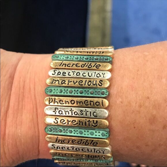 Bracelet Silver Gold Patina Inspirational Fun Wordy NWT Gift - Picture 2 of 3